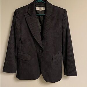 Tahari big button suit.  Black on black print.